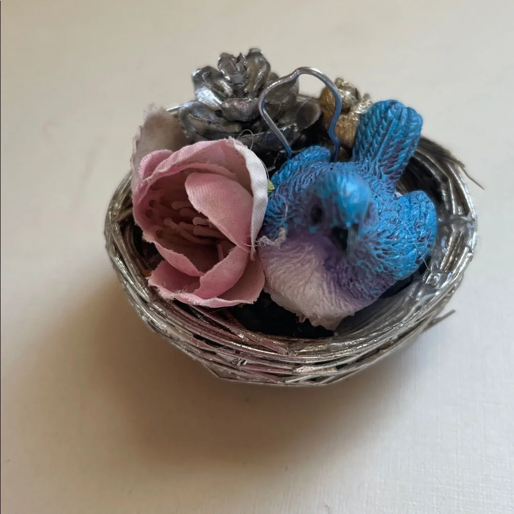 Charming Blue and Pink Bird Nest Ornament